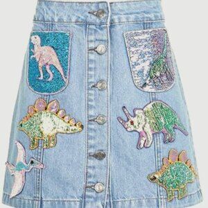 Kuccia denim mini skirt - SEQUINED DINOSAURS!! - sz 6
